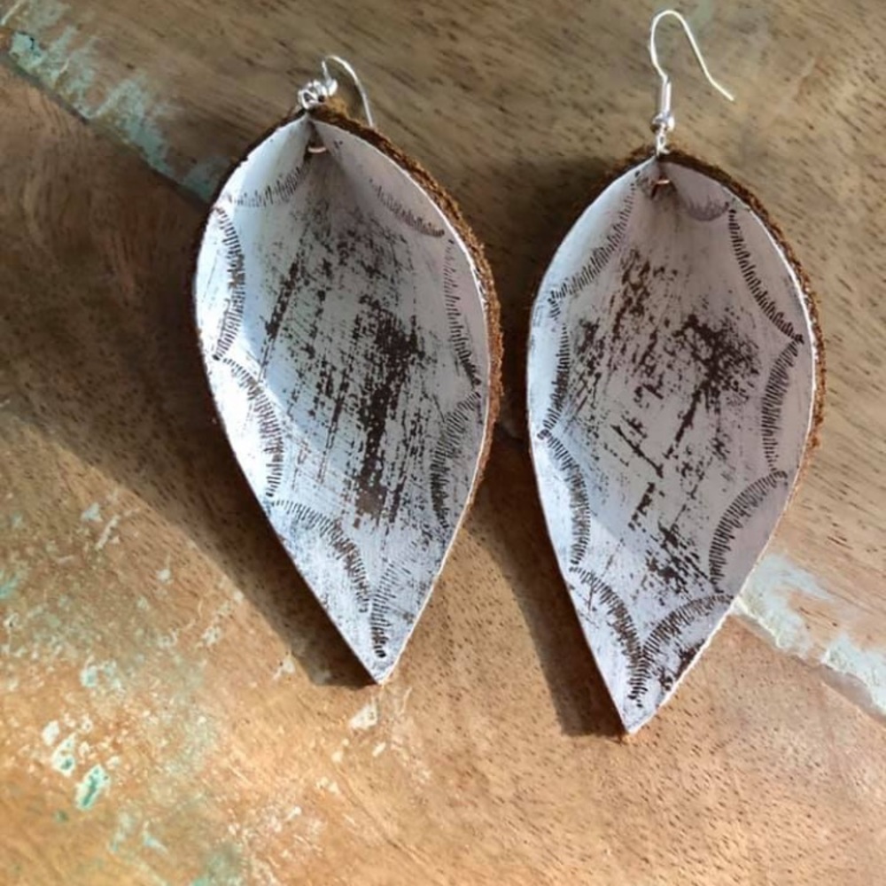 New! Handmade leather embossed earrings
